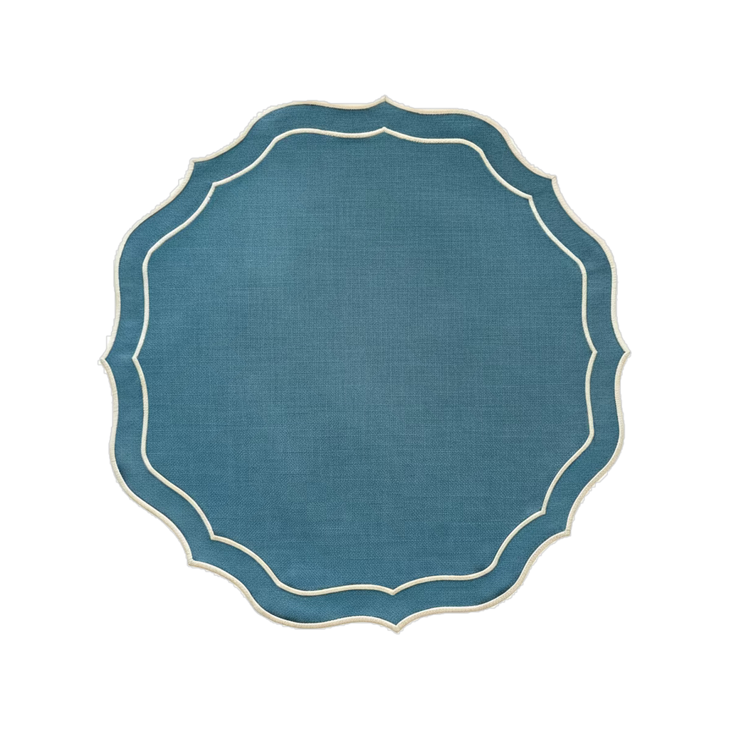 Individual Livia azul – mantel individual redondo festoneado lino y poliéster | Ars Mensae