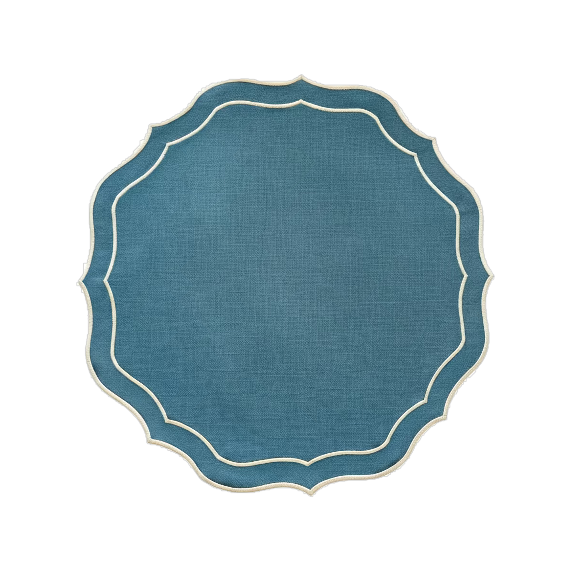 Individual Livia azul – mantel individual redondo festoneado lino y poliéster | Ars Mensae
