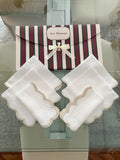 Gift set of 6 scalloped 100% linen napkins with sand embroidery and striped Ars Mensae box