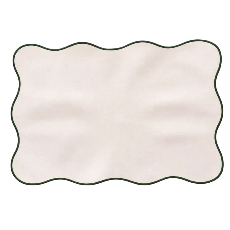 Individual Flavia fondo blanco · mantel individual beige festoneado verde oscuro Ars Mensae