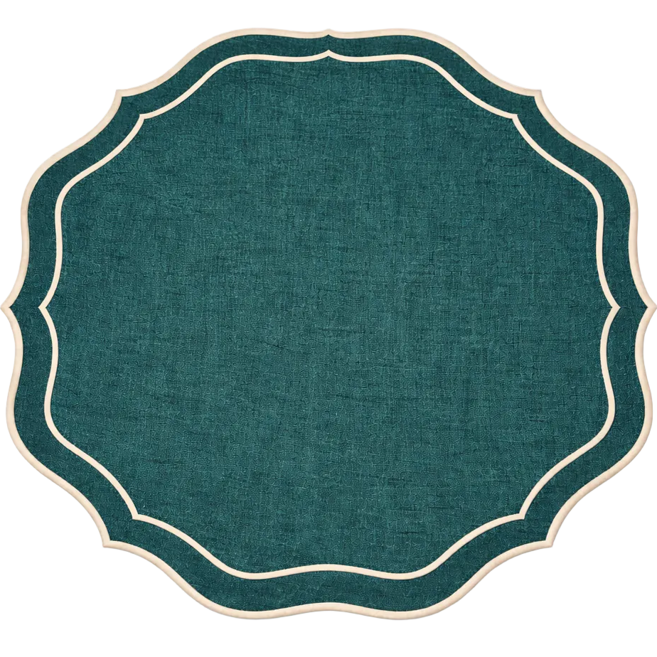 Individual Livia verde oscuro – mantel individual redondo festoneado efecto lino, 100% poliéster | Ars Mensae