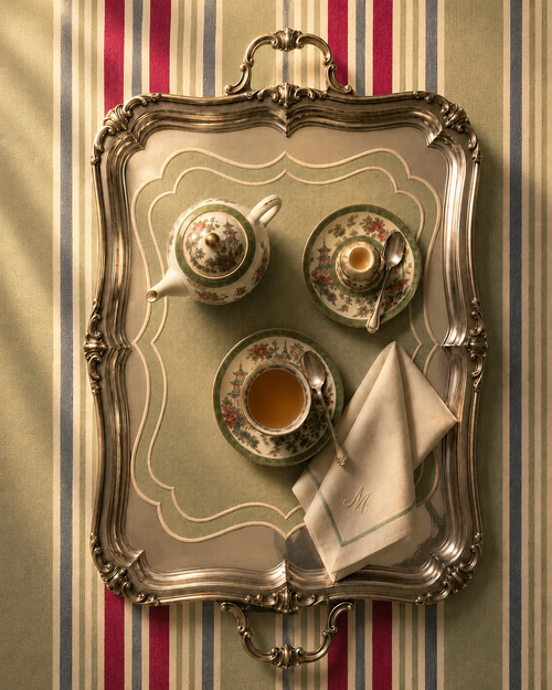 Individual Diana en bandeja · mantel individual rectangular festoneado verde seco Ars Mensae