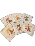 Set de 6 servilletas de cóctel de lino blanco mono con parasol