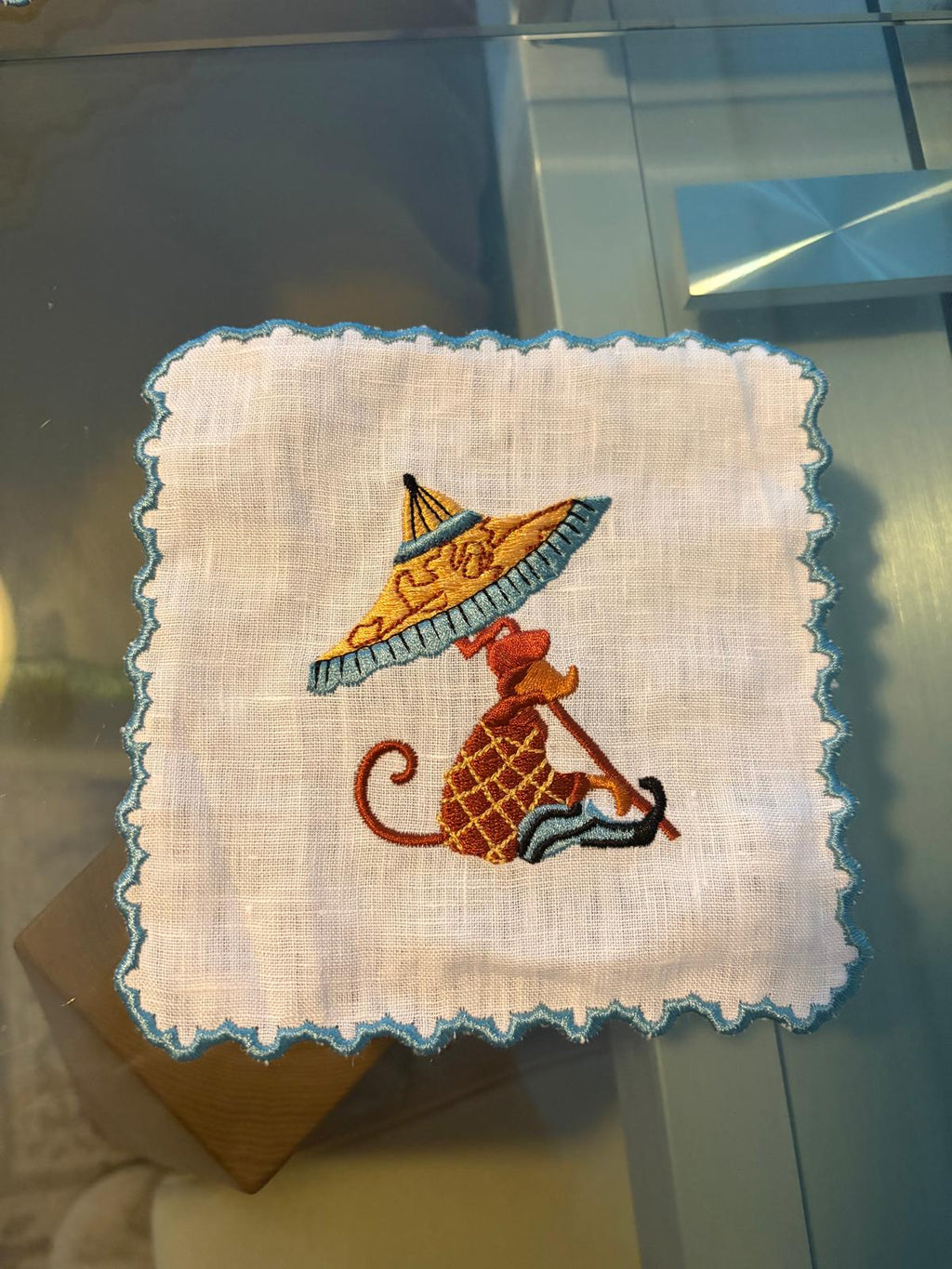 Set de 6 servilletas de cóctel de lino blanco mono con parasol