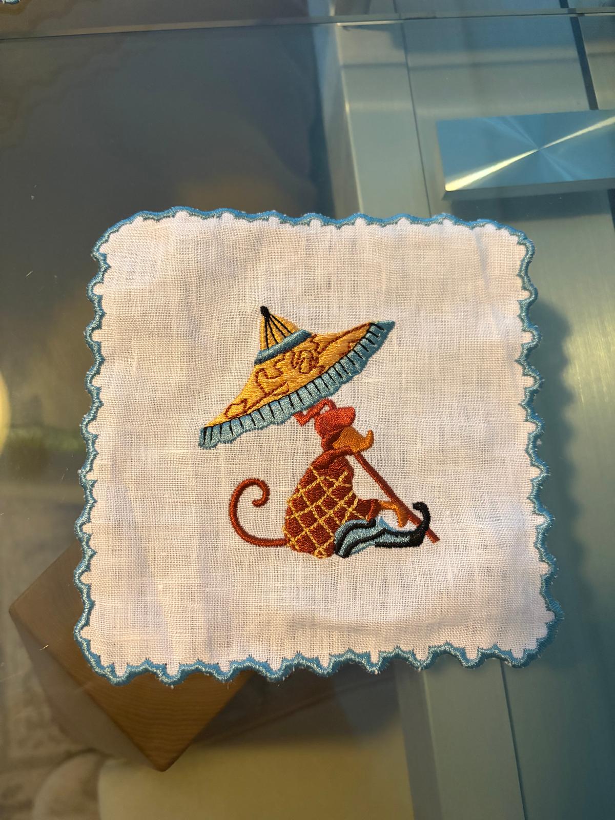 Set de 6 servilletas de cóctel de lino blanco mono con parasol