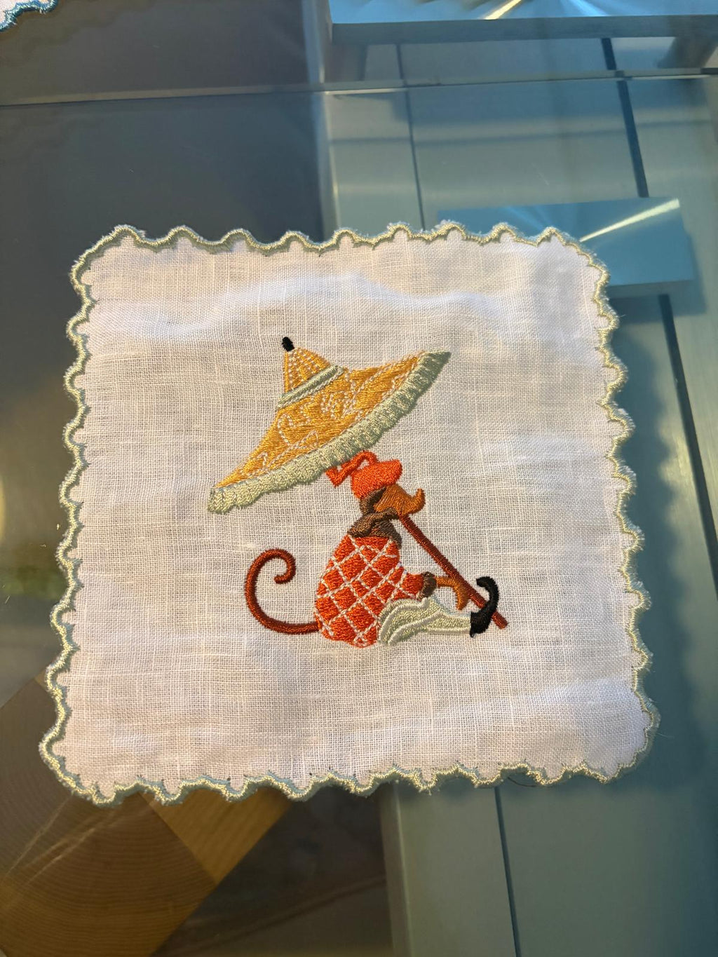 Set de 6 servilletas de cóctel de lino blanco mono con parasol