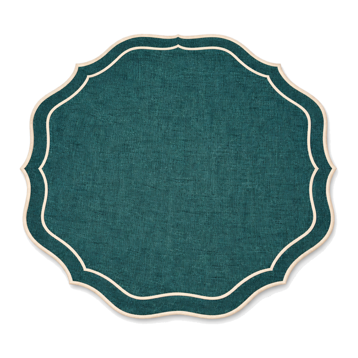 Individual Livia verde oscuro – mantel individual redondo festoneado efecto lino, 100% poliéster