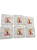 Set 6 Servilletas de Cóctel Verde · Lino Bordado Mono con Parasol | Ars Mensae